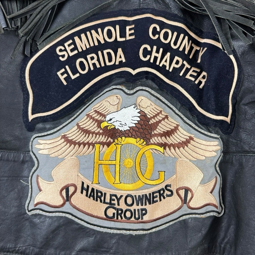 Vintage Shaf Front Leather Biker Jacket Size 46 Harley Patches Motorcycle Club - Picture 6 of 12